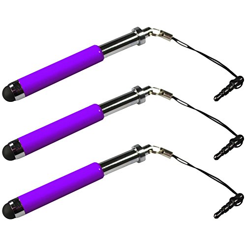COM-FOUR® Mini Touch Pen Metall Teleskop ausziehbar Touchstift für Smartphones Tablets Samsung HTC iPhone LG Sony Nokia Blackberry (Lila - 3 Stück)