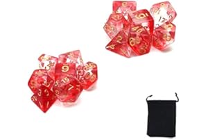 DollaTek Przezroczyste kości wielościenne zestaw gier stołowych kości 2 zestawy kości 2 x 7 (14 sztuk) Die Series D20 D12 D10 D8 D6 D4 DND DND RPG MTG podwójne kolory jeden kawałek (czerwony)