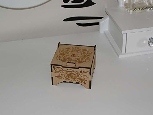 Jewellery keepsake wooden laser-cut box with engraved top.