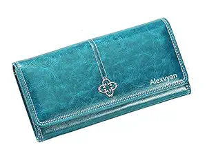 AlexVyan Blue/Green Women Long Purse Wallet Female Women/ Ladies/ Girls Wallets Card Holder 3 Pocket Card Organizer Raksha Bandan Gift