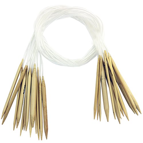 16-tlg. Set aus runden Bambus-Stricknadeln von Curtzy – 8 Paar 100 cm Holznadeln - Größen 2mm-12mm im Baumwoll-Etui - Ideal für Anfänger und Profis