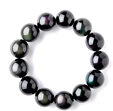Natural Genuine Semi-Precious Large Particles Individual Pen Obsidian Rainbow Ocular Crystal Bracelet