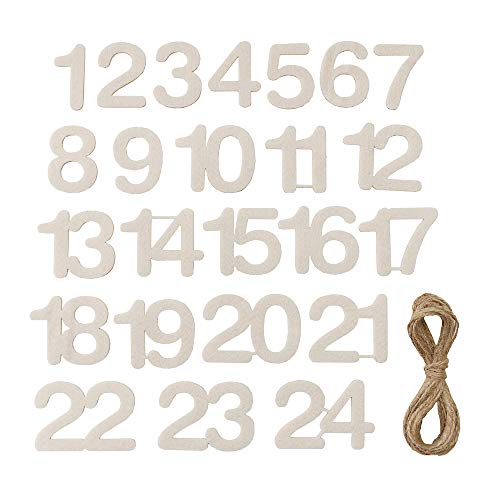organzabeutel24 | Selbstklebende Adventskalenderzahlen aus Filz von 1-24, Farbton Creme mit 4 Meter Langer Schnur, Kalenderzahlen 4 cm groß, Weihnachtskalender zum Selbstbefüllen