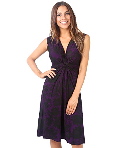 KRISP 6309-PUR-18, Robe Femme Patineuse Courte Chic Imprimé Mode, Violet (6309), 46