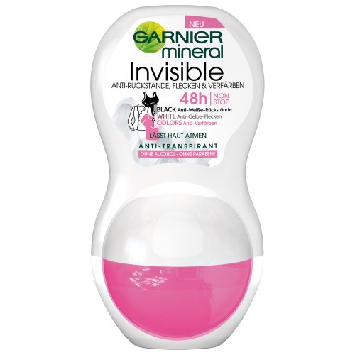 Garnier Mineral Invisible Black, White & Colours Roll-On Deodorant (6 x 50 ml)