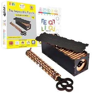 EQIQ Think Labs The Impossible Lock & Key Wooden Puzzle for Kids & Adults Age 8-99 Years | Very Difficult Puzzle | Brain Teaser Game| Build Your own Puzzle | DIY STEM Learning | Screen Free