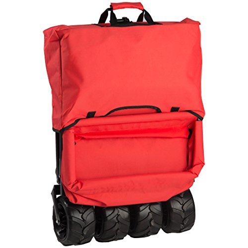 Ultrasport Carro plegable, carretilla con funda para el transporte, práctico carro de exterior y para pícnic, ideal para excursiones y para la playa, con bolsa de transporte, rojo, carga máx. 100 kg