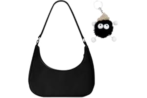 CUEMOON Borsa a tracolla da donna, in nylon, stile retrò, ascellare con portachiavi Pom-Pom, borsa da viaggio per donna