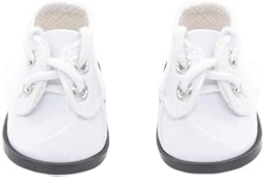 Aeromdale Doll Shoes PU Shoes with Shoelaces for 14 inch Dolls 35cm Doll Accessories Toys - White - 1 Pair