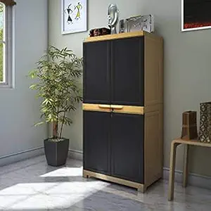 Nemi Agency Nilkamal Freedom Mini Medium Plastic Storage Cabinet Brown & Biscuit Color with 2 Doors Cabinet