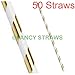 Produktbild 50 PACK – glänzend gold und weiß gestreift – Papier Trinkhalme – toll für Partys – Kostenlose Lieferung