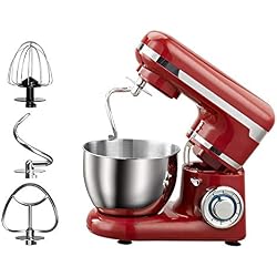 Robot Pâtissier Silencieux Professionnel 1200W Robot Pétrin Pétrisseur Pâtisserie Solide Robot De Cuisine Multifonctions Avec Bol 4L Batteur Électrique,Fouet,Crochet, Rouge