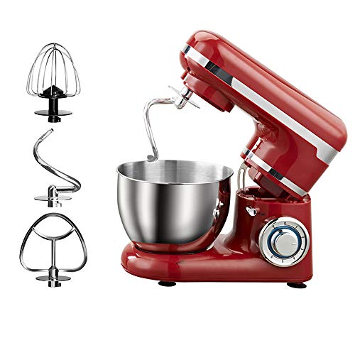 Robot Pâtissier Silencieux Professionnel 1200W Robot Pétrin Pétrisseur Pâtisserie Solide Robot De Cuisine Multifonctions Avec Bol 4L Batteur Électrique,Fouet,Crochet, Rouge