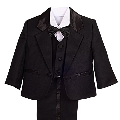 Dressy Daisy Baby Boy' 5 Pcs Set Formal Tuxedo Suits No Tail Wedding Baptism Christening Outfits Size 6-9 Months Black