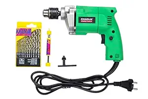 KHADIJA Powerful Simple Electric Drill Machine 10mm 6 Months Warranty With Free 13Pcs HSS Drill Bits & 1Pc Masonary Bit Combo