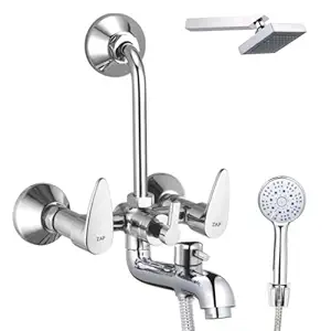 ZAP Breeza Series 100% High Grade Brass 3 in 1 Wall Mixer with Crutch & Multi Flow Hand Shower with 1.5 Meter Flexible Tube (Chrome) (Premium)