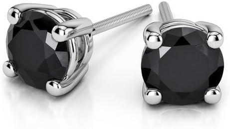 1.00 Carat Round Black Diamond Stud Earrings Stud Earrings, 925 Sterling Silver