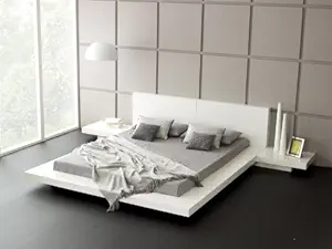 Hekami King Size Low Height Bed with Side Tables (White high Gloss Finish)