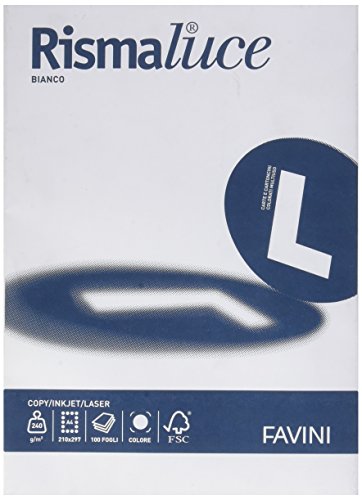 Favini A670124 Carta Rismaluce, A4, 240 G/Mq, 266 µm, 100 Pezzi