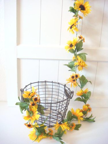 Sonnenblumengirlande Sonnenblume Blume Blättergirlande Tischdeko Girlande künstlich Fensterdeko Dekogirlande Deko 63 Blüten 180cm - 4