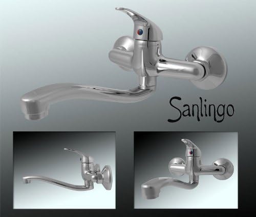 Kitchen Mixer Single Lever Tap Wall Mounting Rotatable Chrome Sanlingo BEN