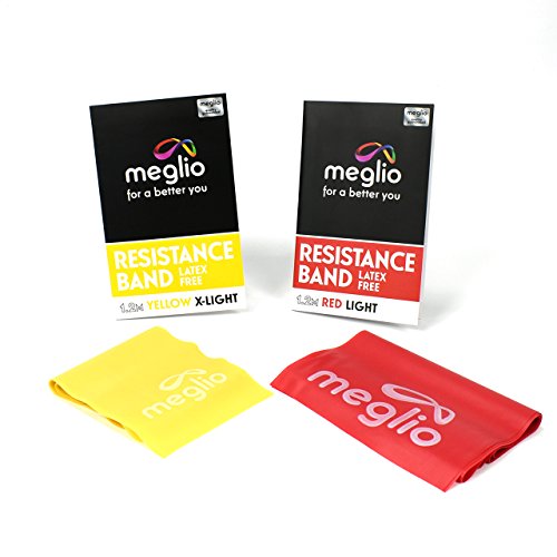 MEGLIO Bande Élastique Fitness sans Latex Yoga, Pilates, Fitness, Rééducation - 4 Niveaux de résistance - 1.2m / 2m ou Pack de 2 - Guide d'Exercice Gratuit Inclus