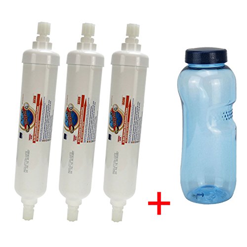 3 x Aquafilter AICRO Khlschrankfilter Wasserfilter Aktivkohle GAC fr 6 mm Schlauch zum Schrauben, DD-7098, WSF-100 + GRATIS Polycarbonatflasche
