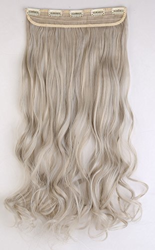 S-noilite® 60 cm Clip-in Haarteil 3/4 Perücke Clip in Extensions Haarverlängerung Gelockt Wellig Ein Tresse Haar(Graublond mix Silbergrau) - 2