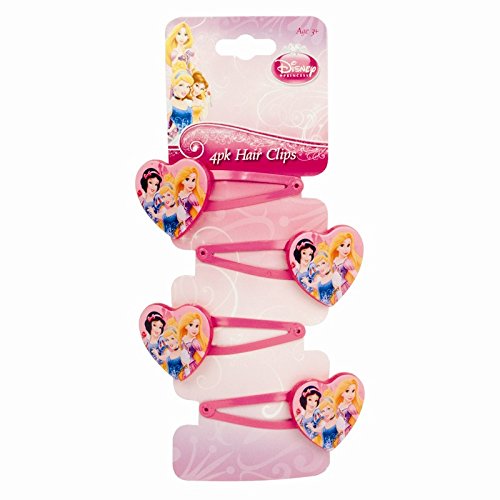 Pink Heart Disney Princesses Hair Snap Clips OR Bobbles Set (Clips)