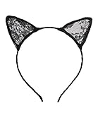 SIX „Fun“ Trend schmaler Damen Haarreif in Schwarz mit Katzenohren Tier Cat Ears aus Spitze Katze Kostüm Party (315-496) - 2