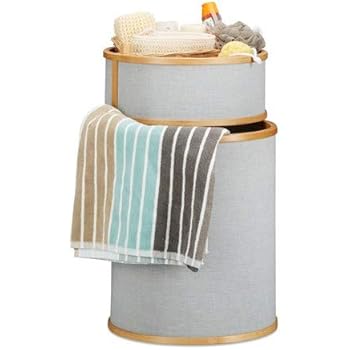 Relaxdays Bambus Wäschekorb, runde Wäschetonne, 42 L, 2-teiliger