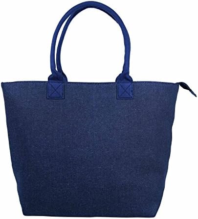 Ladies Women Large Canvas Shopper Tote Beach Bag Fully Lined Lightweight Shoulder Holiday Bag (Denim Navy)