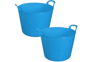 Latchini 40 Litre Large Flexi Tub with Handles Set of 2 Garden Tubtrugs | Multi Use Outdoor Garden Harvest Basket Storage & Bucket Ideal for Yard Gardening, Carrying and Crops Harvesting|Blue