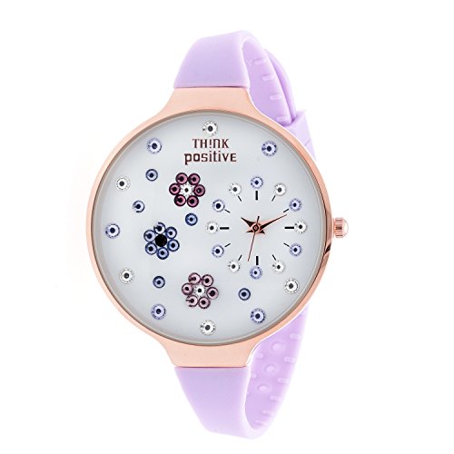 Orologio Donna, Think Positive, Modello SE W112 Flowers Large Rosè, Cinturino Di Silicone, Orologio Analogico Fashion, Lilla