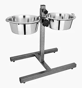 KYZA Adjustable Elevated pet Feeder Raised Dog Bowls , Dog Feeding Station , H-Base Double Bowl Stand , Two Stainless Steel Removable Bowls 2x1890ml Large