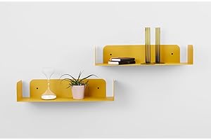 D-Segno Mensole da muro moderne Smarty. Mensola da muro design Office. Giocose, giovani e funzionali. Semplice e veloce da montare | P20 L60 X H12 cm |100% Made in Italy (Senape, 2 Pezzi)