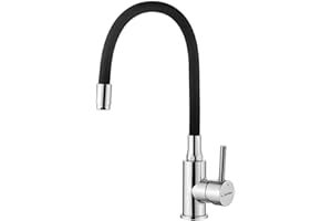 GRIFEMA GRIFERÍA DE COCINA-G4002-2 Rubinetto da Cucina Nero con Beccuccio Flessibile, Miscelatore Monocomando per Cucina (G3/8 Pollici), Cromo