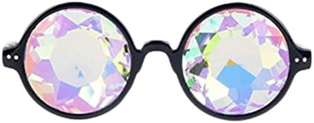 Fashion Geometric Prism Rainbow Kaleidoscope Glasses Black Frame Party Bling Bling Crystal Prism Black