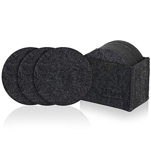 Mitavo Round Felt Coasters - 10 Premium Set with Box, Glass Coasters in Grey for Glass, Drinks, Glasses, Cups