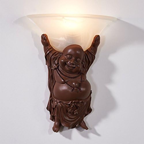 WYQLZ Chinese Living Room Buddha Sculpture Wall Lamp Bedroom Bedside Stairs Aisle Hotel Creative Decoration Night Light ( Color : Brown )