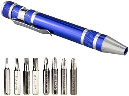 Temlum 8 in 1 Pen Style Precision Screwdriver Set Electric Repair Tools Aluminum Multifunction Tool for Computer, E- Cigarette Automizer and Other Devices ,Blue
