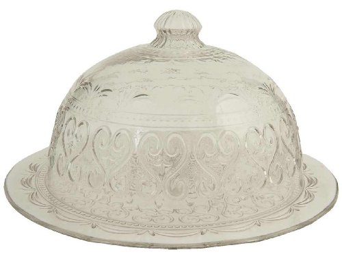 Clayre & Eef, Tortenplatte mit Abdeckhaube, Glas, 32,5 cm Durchmesser