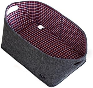 Large Grey Felt Storage Basket W48 x D34 x H22, with a Fashionable Red Tartan Print Lining. Ideal for Magazines, Toys and General Storage - Scandinavian Design