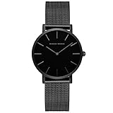 L'ananas Uhren, Damen Rostfreier Stahl Mesh-Armband Quarz Einstellbar Band Business-Mode-Uhren mit Geschenketui (Z-Pure Schwarz)