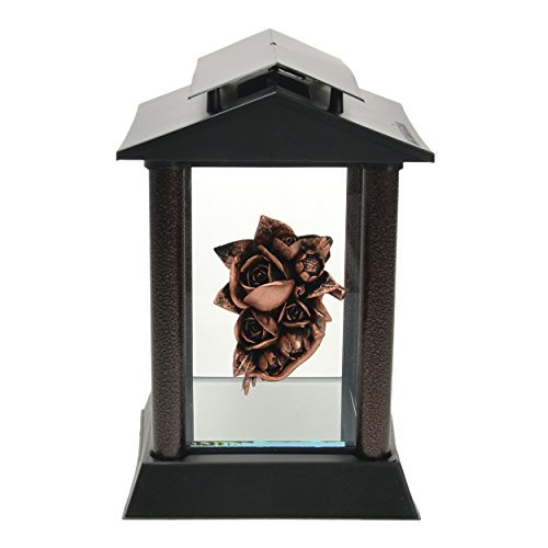 Grablaterne Almeria aus Aluminium, Glas und Kunststoff mit Rosenblütenrelief Höhe 25,5cm (Kupfer)