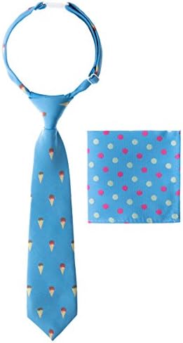 Canacana Sweet Ice Cream Woven Microfiber Pre-tied Boy's Tie with Polka Dots Pocket Square Gift Box Set - Baby Blue - 4 - 7 years