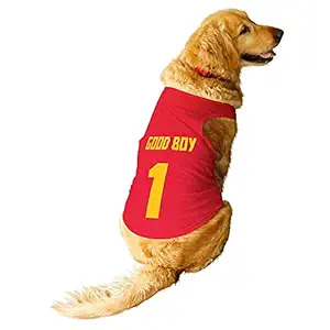 Ruse Pet Good Boy Jersey No.1 Printed Round Neck Sleeveless Dog Vest Tank T-Shirt/Tees Apparel/Clothes/Tees Gift for Dogs(Red) X-Large (Retrievers, Labs etc.)