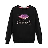 NPRADLA 2018 Bluse Damen Beiläufige Festliche Langarm Koreanisches T-Shirt Gedrucked O Ausschnitt(M/36,Schwarz-6)