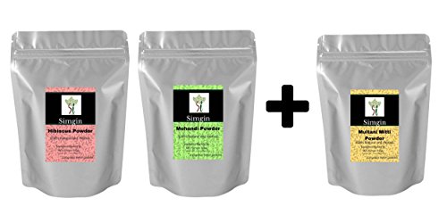 Simgin Herbal Hair Pack -3-Buy Hibiscus and Mehendi Powder and get Multani Mitti Powder absolutely FREE!! (offer valid till stock lasts!) - Pure, Best Quality, 100% Herbal- Total: 300g (Separate packings) -SH-HMP RS.299 (70.00% Off) - Amazon