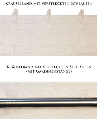Maßgeschneiderte Voile-Store-Gardine inklusive Blei und Kräuselband (Universalband) mit versteckten Schlaufen, halbtransparente Maßanfertigung von 90 bis 295cm Höhe (145 x 600 cm /HxB) - 3